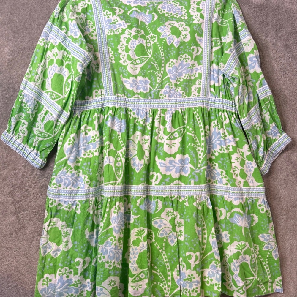 Gretchen Scott Dress Size Goddess XXL Green Blue Floral Paisley Tiered Mini - Picture 10 of 14